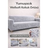 Faiend Yumuşacık Welsoft Lastikli 3 Kişilik Koltuk Örtüsü | Kaymaz, Esnek ve Yıkanabilir Koltuk Kılıfı - Açık Gri - 180 x 230 cm