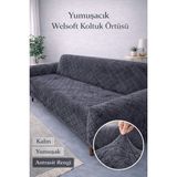 Faiend Yumuşacık Welsoft Lastikli 3 Kişilik Koltuk Örtüsü | Kaymaz, Esnek ve Yıkanabilir Koltuk Kılıfı - Antrasit - 180 x 230 cm