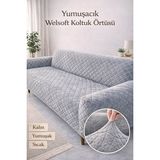 Faiend Yumuşacık Welsoft Lastikli 3 Kişilik Koltuk Örtüsü | Kaymaz, Esnek ve Yıkanabilir Koltuk Kılıfı - Gri - 180 x 230 cm