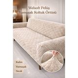 Faiend Yumuşacık Welsoft Lastikli 3 Kişilik Koltuk Örtüsü | Kaymaz, Esnek ve Yıkanabilir Koltuk Kılıfı - Vizon - 180 x 230 cm
