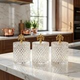 Fair Home 3'lü Inci Desen Gold Metal Kulplu Büyük Boy Cam Kavanoz Takımı – 3 x 1500 Ml. - Şeffaf - 3 Adet