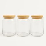 Fair Home 3'lü Set Bambu Kapaklı Orta Boy Vakumlu Cam Baharat Takımı - 3 x 700 ml. - Şeffaf - 3 Adet