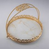Fair Home Aynalı Sunum Sepeti Dekoratif Mermer Desenli Metal Gold – Mercan Model - 26 x 20 cm