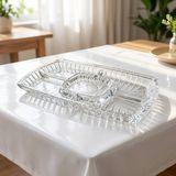 Fair Home Diamond Dikdörtgen Lüks Kristal Model Bölmeli Cam Tepsi – Sunumluk – Meyvelik – 33X18 cm - Şeffaf