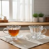 Fair Home Olive Cam 6 Kişilik Tabaklı Büyük Çay Fincan Seti – 6 x 210 ml - Şeffaf
