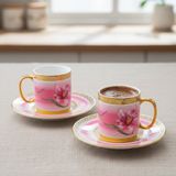 Fair Home Tulip Pembe Renk Çiçek Figürlü 6 Kişilik Porselen Kahve Fincan Takımı – 90 Ml. - 6 Adet
