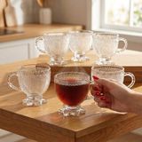 Fair Home Yıldız Tabanlı Nokta Desen 6 Kişilik Cam Çay Fincan Takımı – 6 x 210 Ml. - Şeffaf