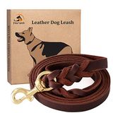 FAIRWIN Örgülü Deri Köpek Eğitim Tasma 6 Ayak - 5,6 Ayak Köpek Deri Tasmalar Büyük Küçük Köpekler için Ağır Hizmet Tipi (U: 3/4 inç x 5,1 m, Kahverengi) 004