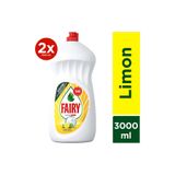 Fairy 3000 Ml Ultra Hızlı 3'Lü Etki Sıvı Bulaşık Deterjanı Limon Ve Misket Limonu Kokulu 1500Ml X2