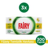 Fairy Çok Amaçlı Yüzey Temizleme Mendili 100 Yaprak 3 Adet | Limon Yağlı | Beyaz Sirke Karbonat