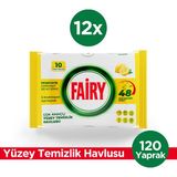 Fairy Çok Amaçlı Yüzey Temizlik Havlusu 10 Yaprak 12 Adet | Limon Yağlı | Beyaz Sirke & Karbonat