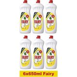 Fairy Elde Yıkama Bulaşık Deterjanı 650 ml x 6 - Limon Aromalı, Zorlu Yağ ve Lekelere Karşı Etkili Yoğun Formül - 3,9 lt