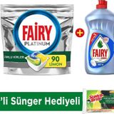 Fairy Platinum 90 Yıkama Tablet/Kapsül Limon Kokulu +Platinum 500 ml Hijyen+Sünger