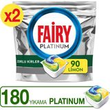 Fairy Platinum Bulaşık Makinesi Deterjanı Tableti / Kapsülü Limon Kokulu 180 Yıkama (90x2)