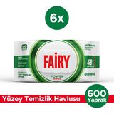 Fairy Power Wipes Yüzey Temizleme Mendili 100 Yaprak 6 Adet | Beyaz Sabun | Beyaz Sirke & Karbonat