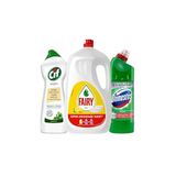 Fairy Sıvı Bulaşık Deterjanı 2600ml + Domestos Çamaşır Suyu 750ml + Cif Krem 750ml