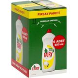 Fairy Sıvı Bulaşık Deterjanı 6×650 ml Limon Kokulu Yağ Çözücü Güçlü Formüllü 6'lı Paket
