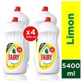 Fairy Sıvı Bulaşık Deterjanı Limon Kokusuyla 4'lü Paket 1350 ml Elde Yıkama İçin