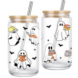 Fairy's Gift Hayalet Okuyucu Cadılar Bayramı Kupası, Kitap Severler için Sevimli Cadılar Bayramı Ürkütücü Hediyeleri, 16 oz Kapaklı Buzlu Kahve Fincanı, Kitap Temalı, Kitap Kurdu, Kadınlar için