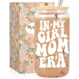 Fairy's Gift Kız Anne Hediyeleri, Kız Anne Buzlu Kahve Fincanı, Sevimli 16 Oz Kapaklı Kahve Cam Bardakları Pipetler - My Girl Mom Era - Yeni Anne için Anneler Günü Hediyeleri, Anne Bekleyen Hediyeler,