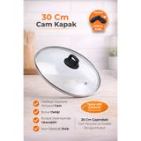 Faislife 30 Cm Temperli Cam Kapak Venüs Bakalit Kulplu Tencere ve Tava Kapağı Buhar Delikli Vida ve Pul Dahil Hediye Silikon Kulp