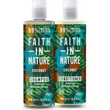 Faith In Nature Hindistan Cevizi %99 Doğal Nemlendirici Saç Kremi ve Şampuan 2X400 ml - Standart
