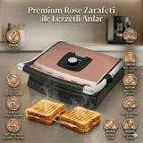 Fakir 2000 Watt Güçlü Motor 6 Dilim Tost Kapasiteli Özel Yağ Toplama Hazneli 180 Derece Tam Açılabilir Elektrikli Izgara ve Tost Makinesi - Rose