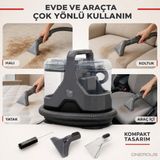 Fakir 600 W Güçlü Motorlu Halı ve Koltuk Yıkama Makinesi, Ayrı Temiz ve Kirli Su Hazneleri, Geniş Fırça Başlığı, Uzun Hortum ve Kompakt Tasarım - Gri