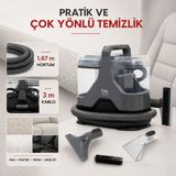 Fakir 600 W Motorlu Koltuk, Halı ve Araç Içi Yıkama Makinesi, Su Püskürtme Sistemi, Ayrı Temiz ve Kirli Su Hazneleri ve Geniş Fırça Başlığı - Açık Gri