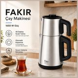Fakir Paslanmaz Çelik Demlikli Elektrikli Çay Makinesi 2 Litre Çaycı Su Isıtıcı Çift Isıtmalı Otomatik Kapanan Sıcak Tutmalı - Gri