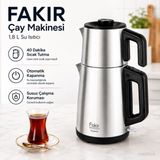 Fakir Paslanmaz Çelik Elektrikli Çay Makinesi 1.8 Litre Alt Hazneli Çaycı Su Isıtıcı Geniş Hacim Sıcak Tutmalı 360 Döner Tabanlı - Gümüş