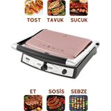 Fakir Yüksek Isı Teknolojili 2000W Elektrikli Izgara ve Tost Makinesi 6 Dilim, Çıkarılabilir Plakalı Pratik Yağ Hazneli 180 Derece Açılabilir Kapaklı Çeyizlik Yanmaz Yapışmaz Tost Makinesi - Rose