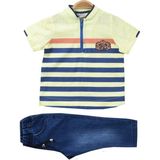 Falcomini Erkek Çocuk Baskılı Kısa Kollu Gömlek Pantolon 2'li Takım - Açık Sarı - 5 Yaş