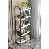 Falez 5 Geniş Raflı Kitaplık Metal Çerçeveli Modern Raf Çalışma Odası Ofis Salon Kitaplığı Evrak Rafı 180 Cm Beyaz