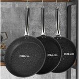 Falez Black Line 3'lü Düz Tava Seti Granit Kaplama 20 cm 24 cm 28 cm Siyah Renk