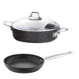 Falez Black Line Granit Döküm 26 cm Kısa Tencere + 26 cm Tava Seti
