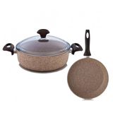 Falez Creamy Granitec 26+26 cm Kısa Granit Tencere Ve Tava