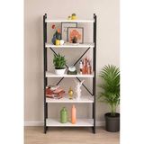 Falez Dekoratif 5 Raflı Kitaplık Geniş Metal Kitaplık Dosya Rafı Ofis Salon Raf 180X66 Beyaz