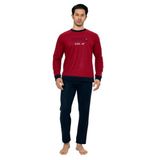Falkom 7203 Yazılı Nakışlı Polar Kışlık Erkek Pijama Takımı Uyku Takımı (Bordo, XL)