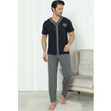 Falkom 8180 Pamuklu Penye Erkek Düğmeli Kısa Kollu Pijama Takımı