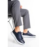 Fame Step Erkek Hakiki Deri Sneaker Ayakkabı Lacivert Ortopedik Rahat Günlük - Torino