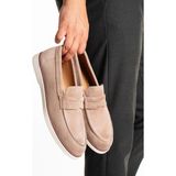 Fame Step Hakiki Deri Erkek Loafer Ayakkabı Bej Süet Günlük Rahat Casual Mokasen Siena