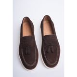Fame Step Hakiki Deri Erkek Loafer Ayakkabı Kahve Süet Günlük Rahat Casual Mokasen Püsküllü Siena