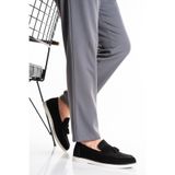 Fame Step Hakiki Deri Erkek Loafer Ayakkabı Siyah Süet Günlük Rahat Casual Mokasen Püsküllü Siena