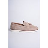 Fame Step Hakiki Deri Erkek Loafer Ayakkabı Vizon Süet Günlük Rahat Casual Mokasen Püsküllü Siena