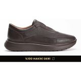 Fame Step Hakiki Deri Erkek Yürüyüş Ayakkabısı Casual Comfort Ayakkabı Günlük Rahat Taban Ortopedik Bağcıksız Ortopedik Ayakkabı Kahverengi Sneaker Genoa