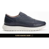 Fame Step Hakiki Deri Erkek Yürüyüş Ayakkabısı Casual Comfort Ayakkabı Günlük Rahat Taban Ortopedik Bağcıksız Ortopedik Ayakkabı Lacivert Sneaker Genoa