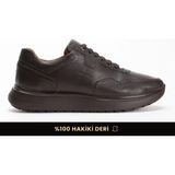 Fame Step Hakiki Deri Erkek Yürüyüş Ayakkabısı Casual Comfort Bağcıklı Ortopedik Günlük Rahat Taban Kahverengi Sneaker Palermo
