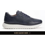 Fame Step Hakiki Deri Erkek Yürüyüş Ayakkabısı Casual Comfort Bağcıklı Ortopedik Günlük Rahat Taban Lacivert Sneaker Palermo