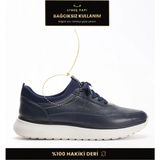Fame Step Hakiki Deri Erkek Yürüyüş Ayakkabısı Casual Comfort Streç Yapı Bağcıksız Kullanım Ortopedik Günlük Rahat Taban Lacivert Sneaker